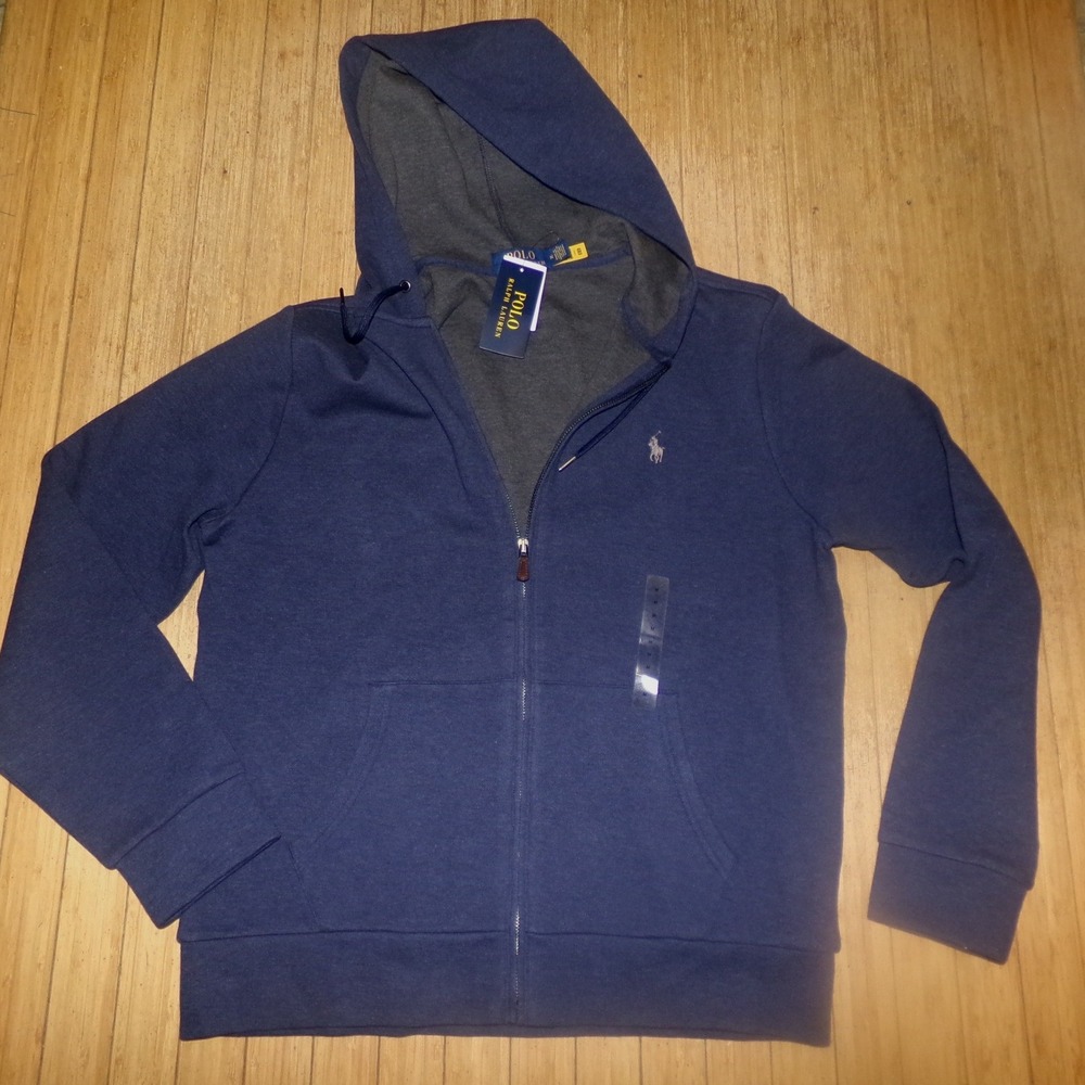 Polo Ralph Lauren Mens SZ MED Navy Full Zip Hoodie Sweatshirt NWT